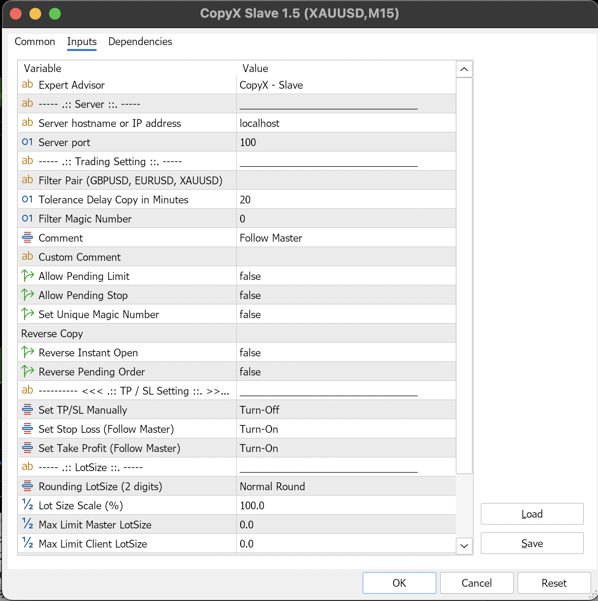 copyX - inputs Slave